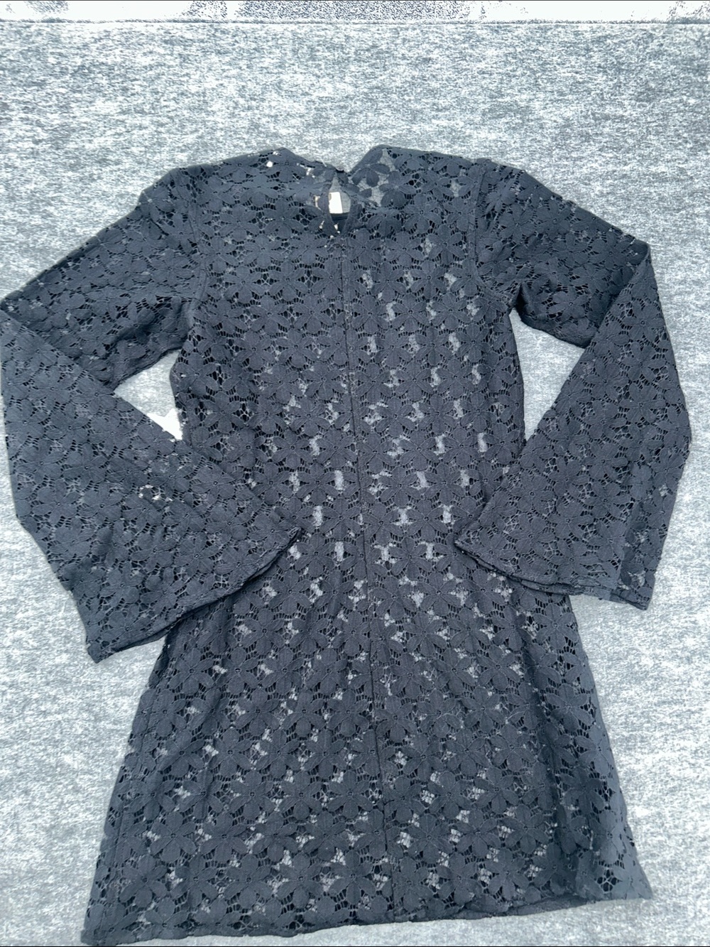 NEW Beach Riot Goldie Black Floral Lace Bell Sleeve Mini Dress sheer Size Small - Picture 8 of 13